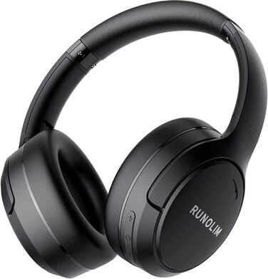 RUNOLIM Бездротові навушники Over-Ear з активним шумозаглушенням, Bluetooth, 70 годин роботи, Hi-Res Audio, глибокий бас, 3.5mm аудіокабель, чорний