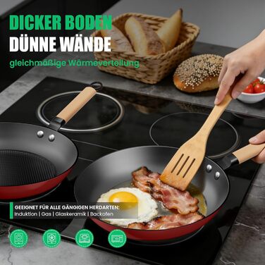 Чавунна сковорода YUTANN для індукції, газу та електроплит (20/24/28 см). Без PFOA/PFAS. З антипригарним покриттям