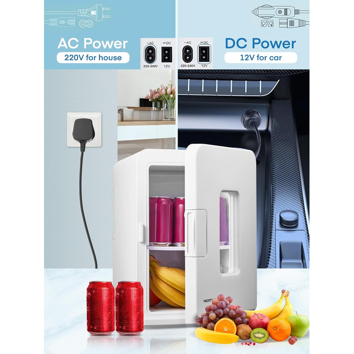 NORTHCLAN Міні холодильник 2в1 15 літрів (21 банка), портативний з охолодженням та нагріванням, 12V/220V для авто, офісу та гуртожитку, чорний, Max & Eco-режим