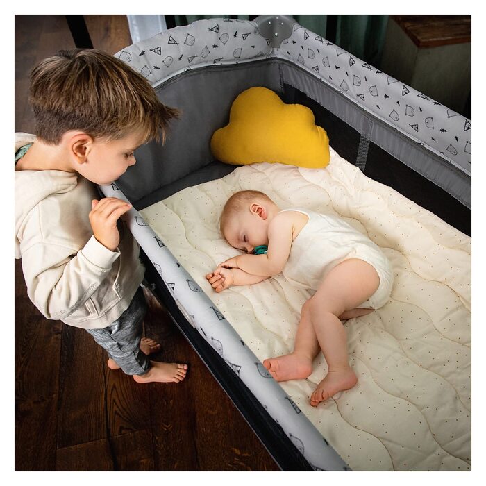 Hauck Travel Crib Sleep N Play Center with Newborn Nest, Changing Pad, Carry Bag, Wheels, Canopy, Compact Folding, Baby Travel Bed for Infants from Birth up to 15 kg (Teddy Grey)