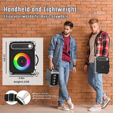 Караоке-машина з 2 мікрофонами, портативна Bluetooth колонка з LED-підсвічуванням, система PA для вечірок, підтримка USB/TF-карт/AUX/FM