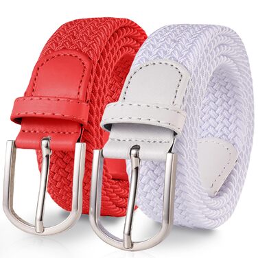 Пояс тканинний еластичний TANGCHAO плетені 2 шт. (біло-червоний, 90-135 см)