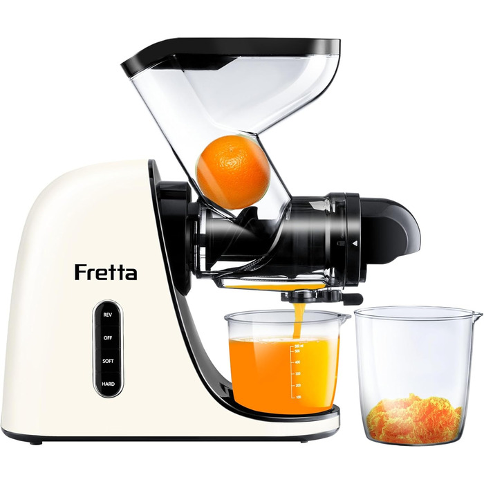 Електричний соковитискач Fretta Slow Juicer: холодний віджим, 76 мм, для овочів та фруктів, легке очищення