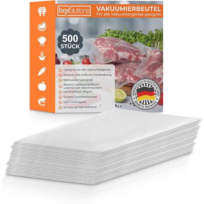 Boxolutions Pro Vacuum Bags for all devices - with 170?m extra strong and tear-resistant - 17.5x25cm - honeycomb structure - BPA-Free - aroma-proof - 500 pieces
