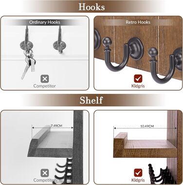 Дерев'яне ключове дощечка з полицею, 5 гачків, для прихожої, спальні, вітальні (колір: коричневий)