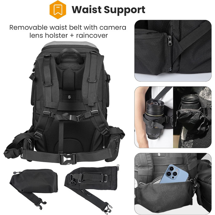 Рюкзак для камери Tarion HX-XL, 2-в-1, чорний, сірий, водонепроникний, з відділенням для ноутбука 15,6 дюймів