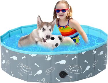 Надувний басейн для собак великих та малих порід, 80/120/160 см, складаний, портативний, екологічний PVC, (S:80x20 см, кістка)