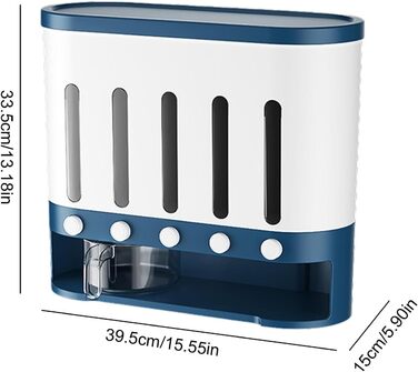 Traveler Dispenser with 5 Compartments, Wall-Mounted Cereal Dispenser, 9 kg, Thickened Container, Moisture-Resistant, Grain Container, Bucket, Rotating Food Dispenser, Household Kitchen, Candy Dispenser