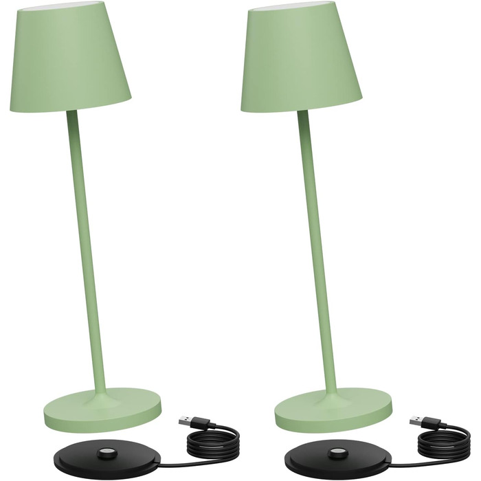 Світлодіодний акумуляторний настільний світильник K-Bright з димером, зелений (2 шт.) | Для дому та вулиці | Тепле біле світло 3000K | Зарядна станція