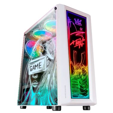 Корпус для ПК Mars Gaming MC300P MicroATX, білий, загартоване скло, Mesh-панель, 3x FRGB вентилятори