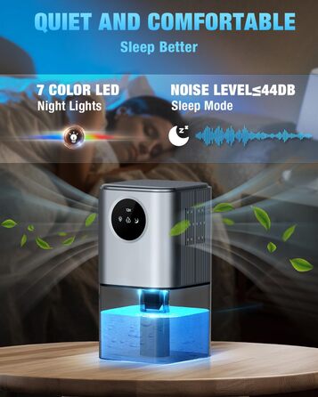 Електричний осушувач повітря Homtronics 1700 мл, портативний, тихий, з автовимкненням, 7 кольорів, для ванної, спальні, шафи, офісу, срібний