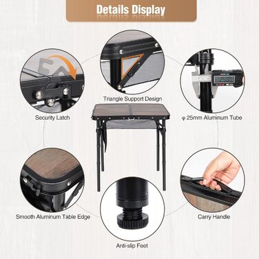 REDCAMP Складаний столик з регулюванням висоти, легкий портативний туристичний столик 60x40 см (4 положення) з сітчастою поверхнею, для дому та відпочинку на природі, балкона, ринку, кухні, темно-коричневий (під дереву, 60*40 см, 4 висоти)