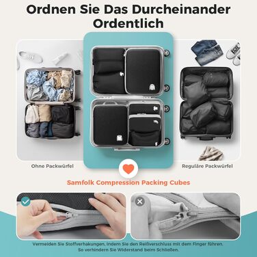 Органайзери для валізи - набір 8 шт. (Compression Packing Cubes), вологостійкий, для подорожей, чорний