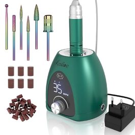 Електричний фрезер для нігтів 6 в 1: манікюрний набір з LED дисплеєм, 35000 об/хв, для гель, акрил, Shellac. Підходить для початківців та професіоналів (Зелений)