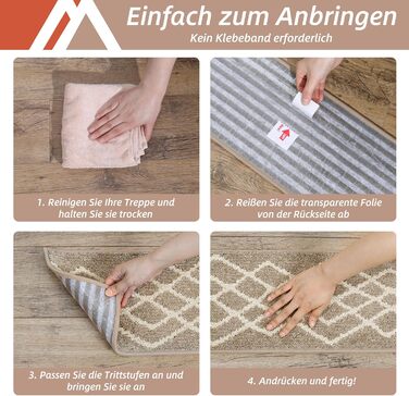 Ковзаючі сходинки для дому COSY HOMEER, 15 шт. (70 x 22 см), антиковзаючі, самоклеючі, машинне прання, 100% поліестер, TPE-підкладка, ідеально для дітей, літніх людей та домашніх тварин, бежевий ромбік