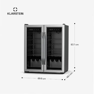 Klarstein 33-Bottle Freestanding Wine Refrigerator with Dual Zone Cooling & Glass Door - Indoor/Outdoor Beersafe with LED Lighting