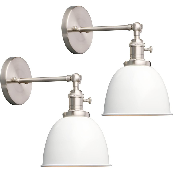 Phansthy 2 Pack Wall Sconce with Metal Shade Wall Lamp Industrial Design, Indoor Vintage Loft Wall Lamp E27 max. 40W for Living Room Bedroom Office Kitchen Hallway (White)