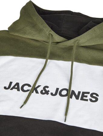Чоловічий худі Jack & Jones JWHLOGO Blocking Regular Fit — багатоколірний світшот з каптуром та принтом, великі розміри (S-8XL), Forest Night