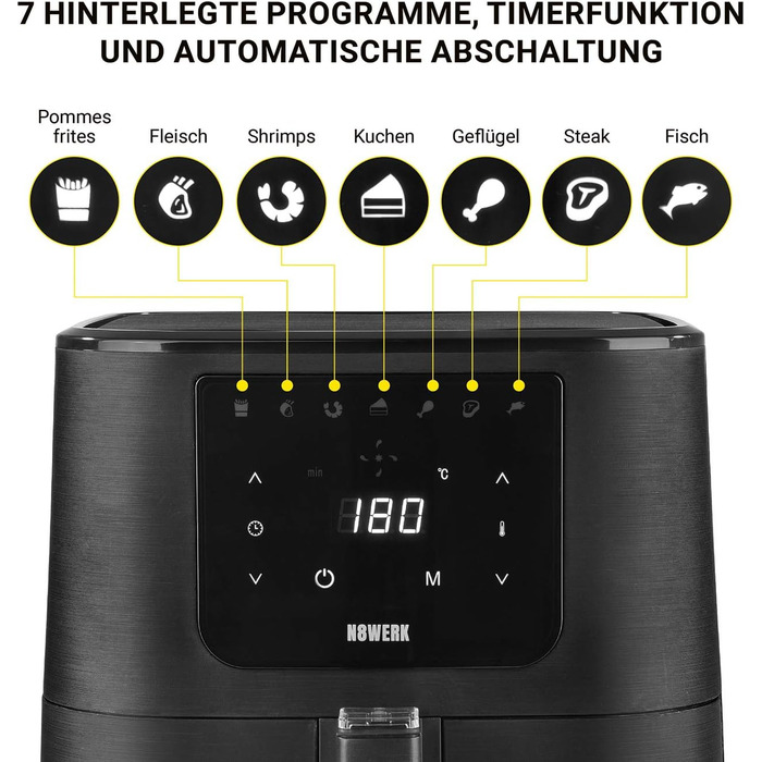 Фритюрниця-конвекційна піч Midnight Black 5.5 л | 1800 Вт, 7 програм | Без жиру, з цифровим дисплеєм