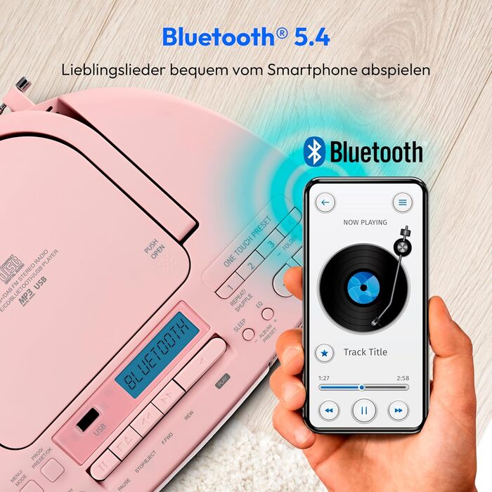 MEDION DRX-1 Plus Boombox: Портативна радіосистема з DAB+, Bluetooth, CD-плеєром, MP3, касетним провідником, AUX, акумулятором та мережевим живленням, зелений/рожевий колір