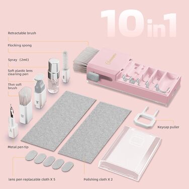 Набір для чищення клавіатури та гаджетів, рожевий. Комплексний набір для MacBook, iPhone, iPad, AirPods, комп'ютера. Очищувач з спреєм та щіткою.