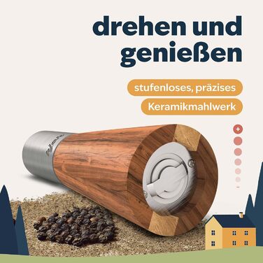 Premium Salt and Pepper Grinder, Stainless Steel and Solid Acacia Wood with Coaster, Cleaning Brush, and Funnel - Wooden Grinder Set with Ceramic Grinder - Salt and Pepper Grinder Set