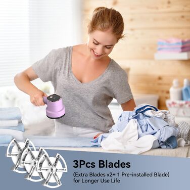 Електричний видалення ворсу з LED-дисплеєм - 6 лез з нержавіючої сталі, 3 швидкості, USB-зарядка. Підходить для одягу, светрів, ворсу на диванах та постільній білизні (білий, рожевий)