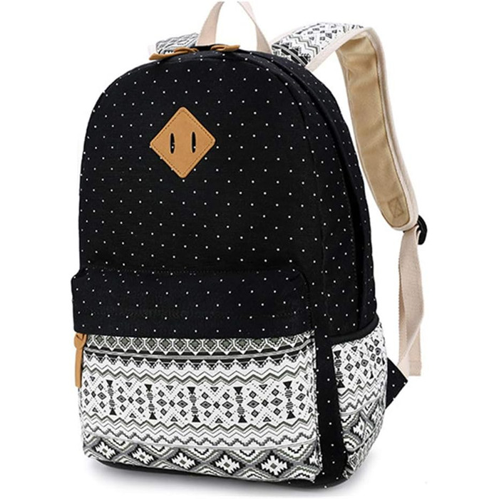 Жіночий/Дівчачий рюкзак у стилі vintage з кольоровими смужками. Чорний канвасний рюкзак для підліток, дівчат та студентів