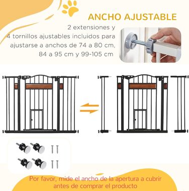 Захисне ворота PawHut для дверей та сходів: безпечне собаче ворота з автоматичним закриттям та подвійним замком, 93x76,2 см, чорний