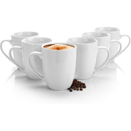 Набір кавових чашок BigDean 6 шт. 300 мл з якісного фарфору, білі, з ручкою, для розмальовування, стійкі до подряпин та ударів, придатні для миття в посудомийній машині