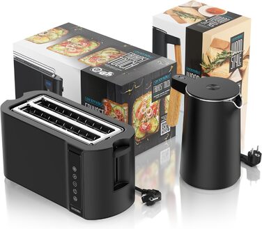 Електричний чайник Arendo з регулюванням температури, 1.5 л, нержавіюча сталь, подвійні стінки, BPA Free, функція підтримки тепла, Cool Touch, чорний матовий (Set 2)