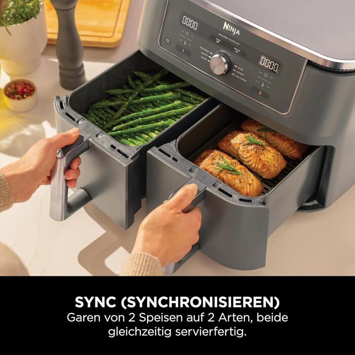 Фритюрниця Ninja Dual Zone Digital Air Fryer DZ400EU 9.5L 6-в-1, 2 відсіки, металевий сірий