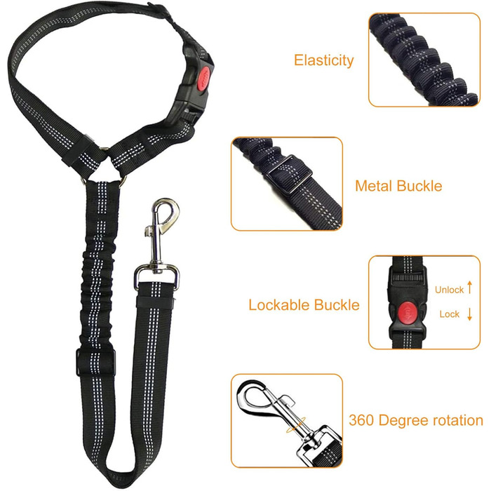 Автомобільні ремені безпеки для собак, 2 шт., кріплення на підголівник, регульовані, міцні, з пряжкою, для безпеки тварин (чорний)
