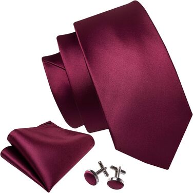 Набір краваток Barry.Wang: класичний однотонний шовковий краватка, нагрудна хустинка, запонки, затискач для краватки - ідеально для весілля та свят
