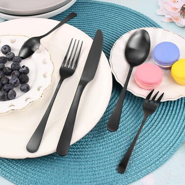 Cutlery Set for 6 People, 30-Piece Matte Black Cutlery Set, Cutlery Set including Knife, Fork, Spoon, Black Stainless Steel Cutlery Sets, Matte & Dishwasher Safe