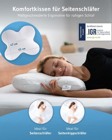 Side Sleeper Pillow ACAMAR, Third of Life - 2022 Innovation Award Winner, Orthopedic Neck Pillow for Neck Pain, Viscoelastic Memory Foam, Ergonomic Head Pillow with Thermo Cover White Thermoregulating Cover