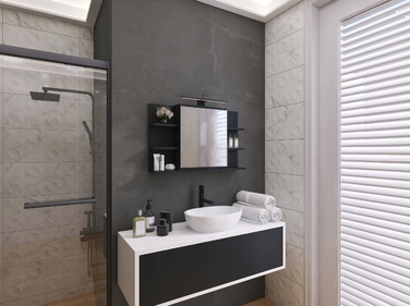 Підвісна шафа у ванну кімнату Better Home з дзеркалом, чорний матовий, 80x50 см