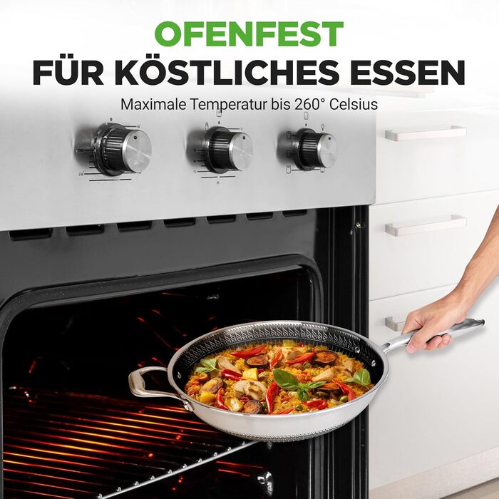 Набір посуду NutriChef з нержавіючої сталі, 6 предметів: сковороди з антипригарним покриттям 20 см, 25 см, 30 см з кришками, індукційні, стійкі до подряпин та придатні для духовки, набір посуду (вок 31 см)