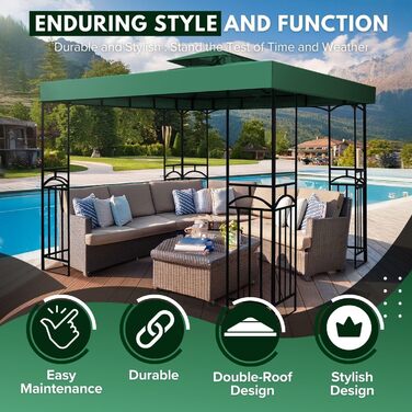Replacement Gazebo Canopy Cover for Gazebo, 2.5 x 2.5 m, Waterproof Cover - Double-Layer UV30 Cover for Awnings, Garden, Terrace, Yard, Tent (Ivory) (Green)