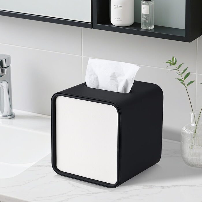 Скріпка для серветок GORESE, шкіряна, квадратна, чорна (15x15x15.8 см)