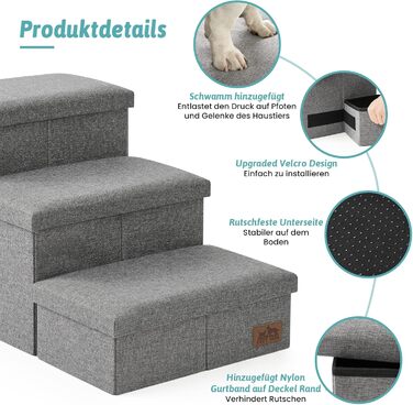 Сходинка для собак маленьких порід з місцем для зберігання, широка, складана, з неслизьким покриттям, вологостійка (сірий, 43x97x56 см, 4), сірий 4 43x97x56 см