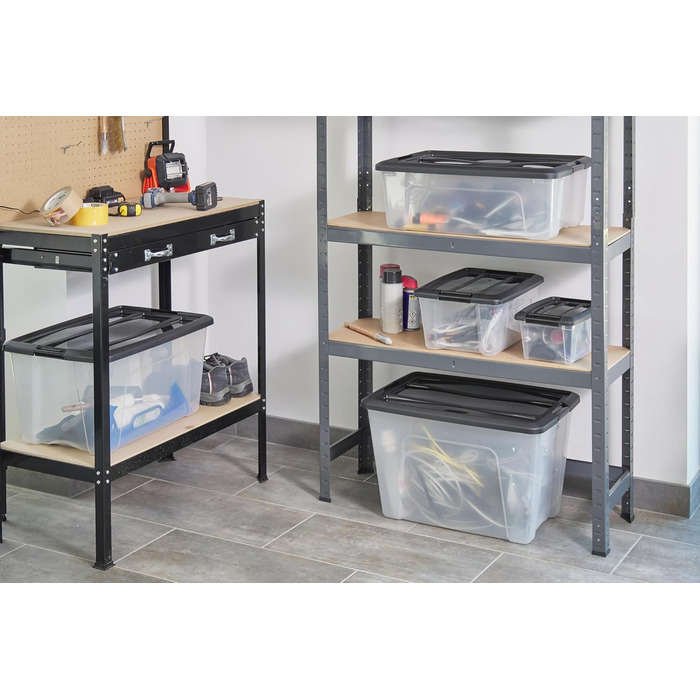 Iris Ohyama Storage Boxes with Lids, 60L, Set of 4, Black, Secure Closure, Stackable, Handles, for Bedroom, Closet, Office, Organization, BPA-Free Plastic, Storage Boxes, NTB-60