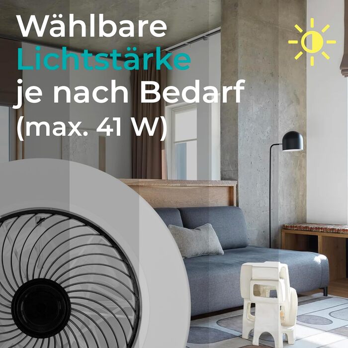 Стельовий вентилятор Noaton Triton 12050B з LED підсвіткою, 50 см, чорний. Димер, 3 режими світла, пульт, таймер