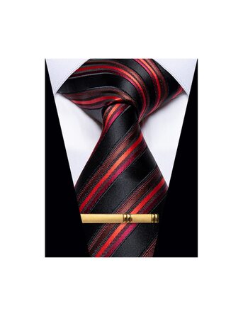 Чоловічі краватки YourTies: смугасті та клітинчасті моделі з шовкового тканння, комплект з краватковою кліпсою (червоно-чорна смужка)