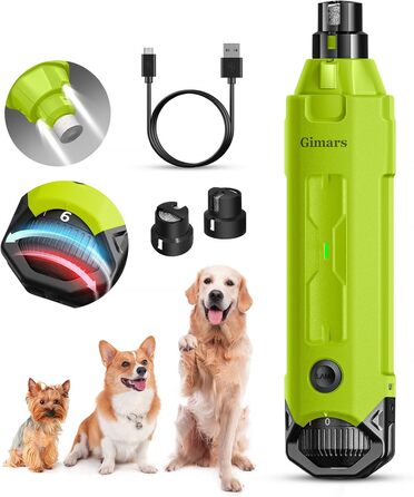 Шліфувальник для собак та котів Gimars з 6 режимами, LED-підсвічуванням, USB-зарядкою та регулюванням швидкості (зелений)