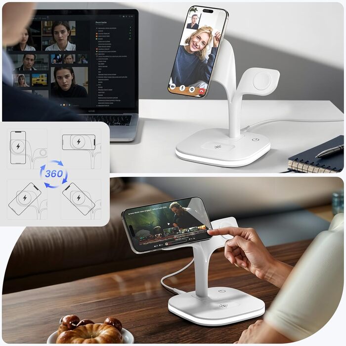 Зарядний пристрій Magsafe 5-в-1 COLSUR для iPhone 17/16/15/14/13/12 Pro Max, Apple Watch 10/9/8/7/6/5/4/SE/2/Ultra, AirPods 4/3/2/Pro - Білий