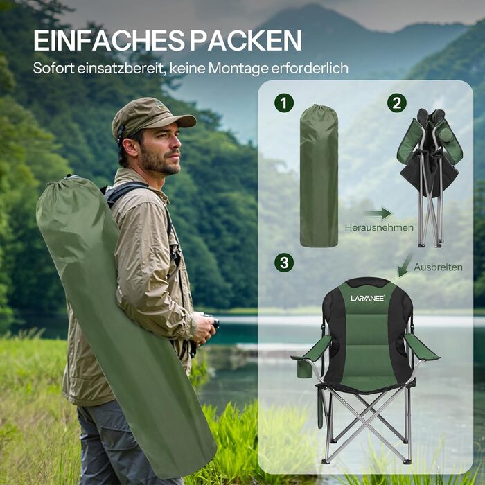 Складний кемпінговий стілець для пікніка, саду та пляжу EBK01LC02 (Зелений + Чорний)