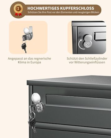 Поштовий ящик вуличний Edestah Anthrazit з газетницею (37x37x10 см), персоналізований з табличкою для імені, захист від реклами, поштова скринька