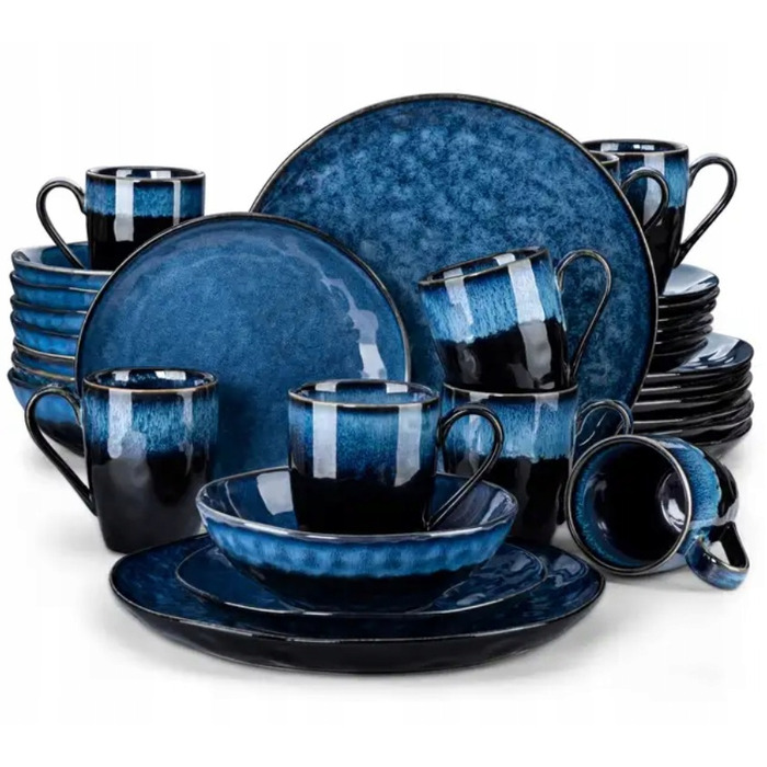Обідній сервіз темно-синій: комплект посуду (тарілки, миски, чашки), 32 предмети