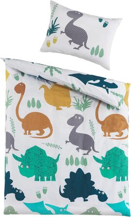 Комплект постільної білизни BaSaTex для дітей | 100x135 см + 40x60 см | 100% бавовна | Зіп-застібка | Світ динозаврів | Кольоровий